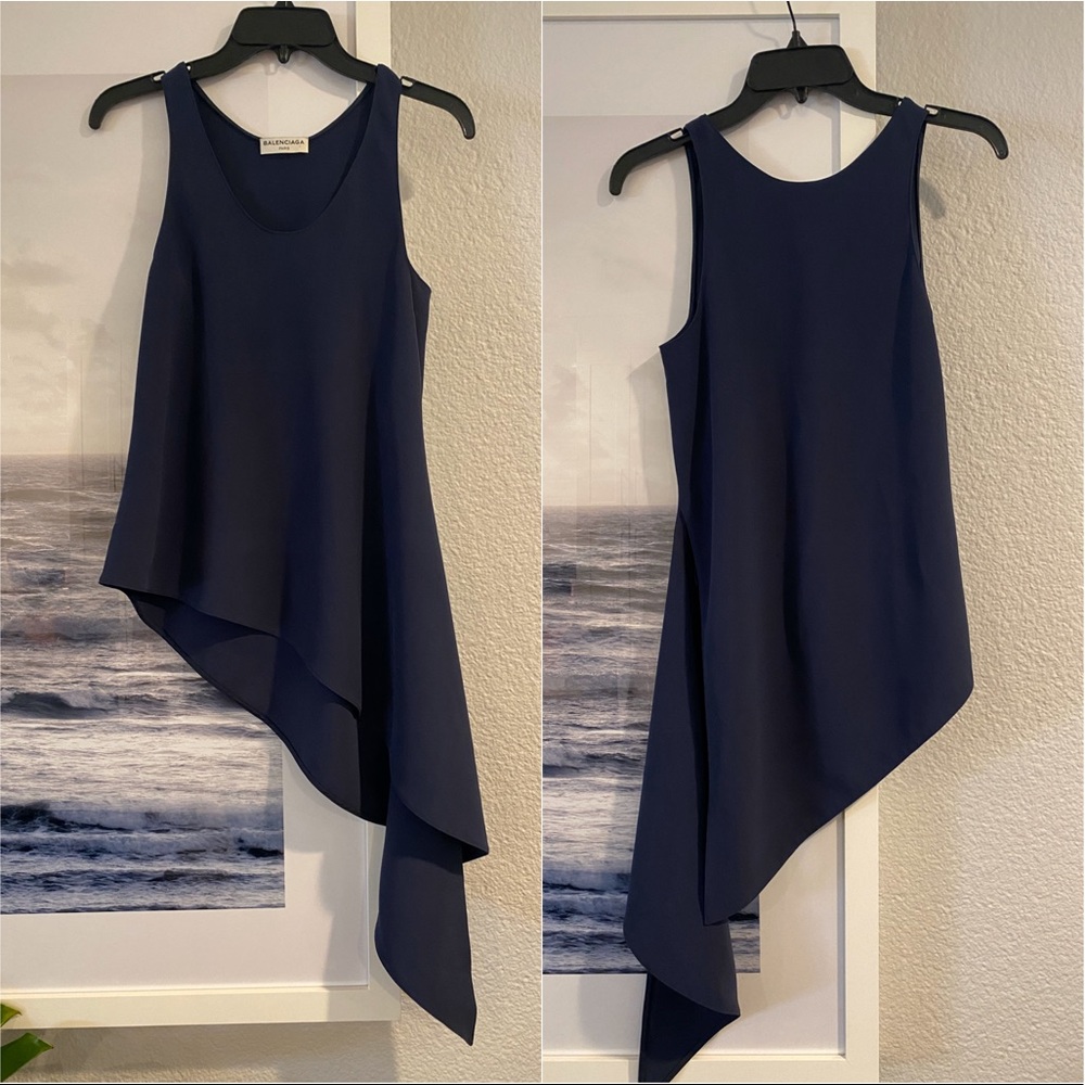 Balenciaga: Asymmetrical Hem Navy Top Sz:36 - Picture 2 of 7